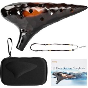 12 Hole Alto C Brown Smoky Ceramic Sea Waves Ocarinas Music Instrument for Beginners and Professionals,with an Easy to Learn Song Book including Zelda'Song and a Protect Bag as Gift