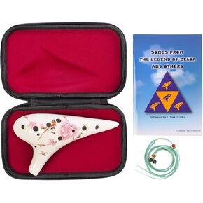 12 Hole Ceramic Ocarina "Singing Birds and Fragrant Flowers", Hand Painting 12 Hole Alto C with Song Book and Bag