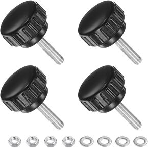 Thumb Screw Knurled Knobs Set, M5 x 20mm Male Thread 25mm Head, Clamping Screw Threaded Stud Hand Knobs Grip Kit with Nuts Washers, (Applications: for Machinery Lathes), 4-Set