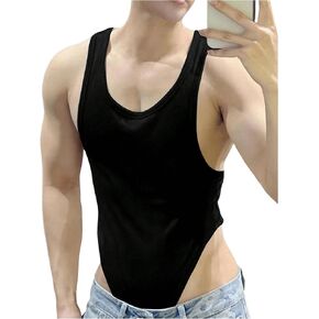 OYOANGLE Men's One Piece Sleeveless Bodysuit U Neck High Cut Thong Leotard Backless Wrestling Singlet
