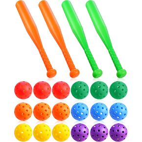 Tradder 40 Pack Baseball Set Include 36 Pcs 9 Inch Hollow Plastic Baseballs Practice Baseballs 4 Pcs 21.6 Inch Plastic Baseball Bat Lightweight Plastic Bats for Hitting, Multicolor