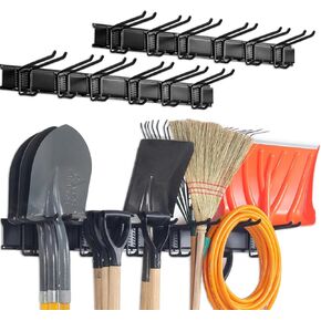 Wall Mount Tool Storage Rack, Heavy Duty Garage Storage Tool Organizer, Garden Tool Wall Hooks and Hangers, Hold Up to 350lbs Black