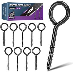 3.3 inch Eye Bolts - 20 Pcs Eyes Hooks Screw Heavy Duty 300 lbs Breaking Strength Black Rust-Resistant, Screw for Hanging Plant, Fixed Cablees, Indoor & Outdoor Use