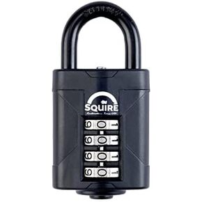 Squire Heavy Duty Padlock (CP50BLACK) - Toughest Steel Shackle - 4 Wheel 50mm Wide Combination Padlock (Black) - Alloy Steel for Corrosion Resistance - Weatherproof Lock for Home, School & Garage