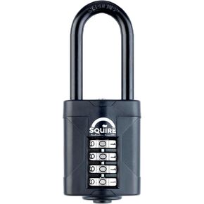 Squire Heavy Duty Padlock (CP50BLACK/2.5)-Toughest Steel 2.5 Extra Long Shackle-4 Wheel 50mm Wide Combination Padlock (Black)-Alloy Steel for Corrosion Resistance-Weatherproof