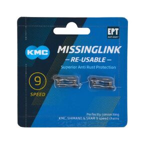 KMC Missing Link 9-Speed Silver Metal Chain Connector for MTB and Road Bikes, Single Strand, Re-usable, Suitable for KMC, Shimano, Campagnolo and SRAM chains
