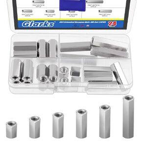 Glarks 24Pcs M6x10/15/20/25/30/40mm Hex Coupling Nut, 6 Szie 304 Stainless Steel Coupling Nut for Sheet Metal, Household Thin Iron Cabinet, Equipment casing