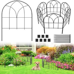 Small Garden Fences 11.81"*16.53" Decorative Garden Fence Border, No Dig Fence Barrier, Black Metal Fence, Garden Edging Fence, Dog Fence Outdoor for Yard, Flower Bed (6 Pcs)