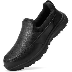 NAVEKULL Men's Non Slip Food Service Shoes Water Resistant Kitchen Restaurant Chef Shoes Black Leather Slip Resistant Work Shoes