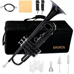 Gold Copper Trumpet with Phosphor Copper Leadpipe.Student/School Bb Trumpet .7C Mouthpiece,Cloth,Gloves,ABS Hard Shell BbTrumpet Case. (Black)