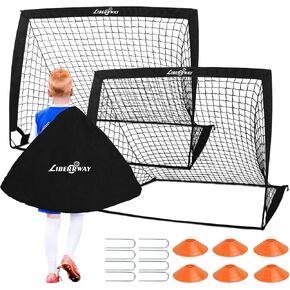 LIBERRWAY Soccer Goal 4'x 3' Portable Kids Soccer Goals for Backyard or Indoor Pop Up Soccer Net with 6 Training Cones, Carrying Bag, 8 Ground Stakes, 2 Set