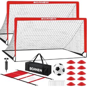 Kids Soccer Goal for Backyard Set - 2 Set of 6X4 FT Toddler Soccer Nets with 20ft Agility Ladder, Soccer Ball, Pop Up Portable Soccer Set for Kids and Youth Game and Training Goals