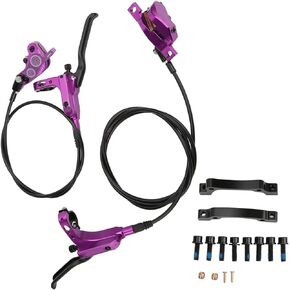 BYERZ 4 Piston Hydraulic Disc Brake, Bilateral Oil Brake CNC Excellent Resin Metal Brake Pad Adjustable Left Front with Screw for Cycling (Purple), BYERZ8nzfb0aodh-14
