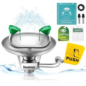Huanyu Emergency Eye Wash Station Wall Mounted Eyewash Stations Safety First Aid Commercial Eye Washing with Sign for Factory Hospital (1301)