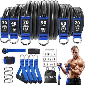 Heavy Resistance Bands for Working Out, NITEEN Resistance Bands with Handles Weight Exercise Bands for Men Women, Workout Bands with Door Anchor and Ankle Straps Strength Training Equipment