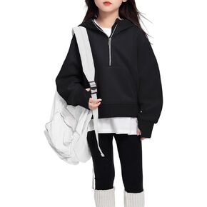 OBEEII Little Girls Sweatshirt Fleece Long Sleeve Zip Up Hoodies Half Zipper Sweatshirt with Pockets Fall Winter Pullover Top