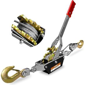 Come Along Winch Tool 2T, 10FT 2 Gear Come Along Power Ratchet Puller Tool with Cable 2 Hooks, Cable Winch Puller for Construction, Moving, Securing, Automotive