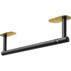 FORIOUS Paper Towel Holder Wall Mount Black and Gold, SUS 304 Stainless Steel Self Adhesive Kitchen Paper Towel Holder Under Cabinet no Drilling, Pivoting Commercial Paper Towel Dispenser