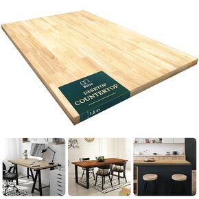 Bme Hevea Solid Wood Butcher Block Table Top - Unfinished Desk or Countertop Surface - Ideal for DIY Desktop or Kitchen Countertop Projects - 5ft L x 30" W x 1.5in Thick