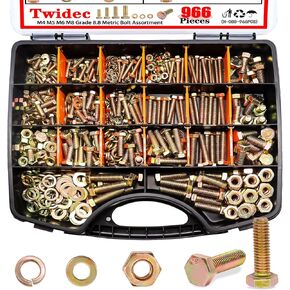 Twidec/775PCS Grade 8.8 Hex Head Nuts and Bolts Assortment Kit,Metric Bolt Assortment, M6/M8/M10 Heavy Duty Bolts and Nuts Kit, Flat & Spring Lock Washer Gold Zinc Plating with Storage Case