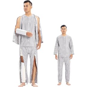 Long-Sleeved Bedridden Pajamas Set,Hospital Gowns,Bedridden Patient Clothing,Tear Away Full Open for stoperative Patients, Post Surgery Dialysis Disability Clothing Elderly Care Gray (XL)