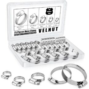 Stainless Steel Hose Clamp Assortment Kit, 25 Pieces Worm Gear Hose Clamp Adjustable 1/4 to 2-1/4in(6-57mm), Fuel Line Clamp for Plumbing, Automotive And Mechanical Applications