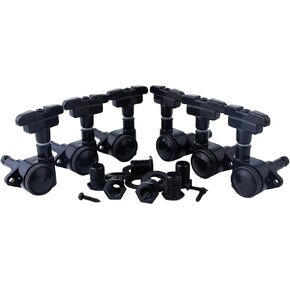 Guyker Guitar Locking Tuners (3L + 3R Handed) - 1:21 Lock String Art Deco Rotomatic Tuning Key Pegs Machine Head with Imperial Style Head Replacement for Electric, Folk or Acoustic Guitars - black