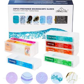35 Microscope Slides with Specimens for Kids, Prepared Slides Set with Plants Animals Insects for Adults Students Homeschool Edu
