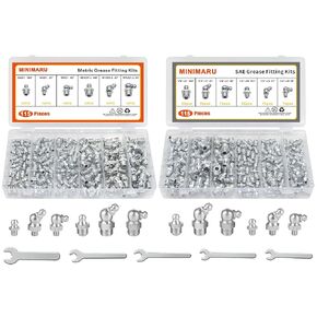 235 PCS SAE & Metric Grease Fittings Kit Hydraulic Grease Zerk Assortment: 1/4" 1/8" M6 M10 Straight 45 90 Degree, Wrench Kit(7-11mm) for Grease Gun Included