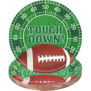 24 Pack Touchdown Football Plates Sets - Rugby Theme Party Supplies, 7 inch Disposable Party Dinner Dessert Paper Plate Tableware for Tailgate Football Birthday Game day Party Decorations Table Decor