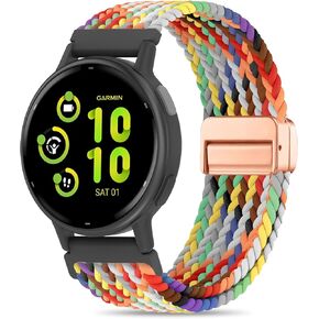 20mm Magnetic Braided Nylon Band Compatible With Garmin Vivoactive 5/Vivoactive 3 Watch Bands, Quick Release Stretchy Strap Replacement for Garmin Venu/Venu Sq/Forerunner 55/165/245/645