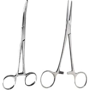 SURGICAL ONLINE surgicalonline Ultimate 2pc Fishing Set 5" Straight + Curved Hemostat Forceps Locking Clamps, Stainless Steel Fly Fishing Pliers