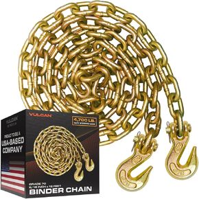 VULCAN Safety/Binder Chain with Clevis Grab Hooks - Grade 70-5/16 Inch x 10 Foot - 4,700 Pound Safe Working Load