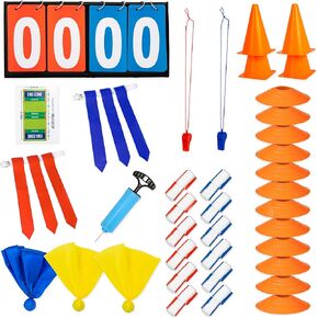 Play Platoon 14 Player Premium Flag Football Set - 14 Football Belts & Cones, 42 Flags, Marking, Scoreboard, 4 Pylons, 2 Whistles, 2 Penalty, Ball
