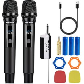 Kashun Wireless Microphone,UHF Rechargeable Metal Handheld Wireless Dynamic Karaoke Microphone Wireless, with Rechargeable Receiver, Suitable for Weddings,DJ,Parties,speeches,Churches, (160Ft)