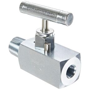 PIC Gauge NVCS-1/2-1/4-GS180MF Carbon Steel Straight Needle Valve with Gas Service Seat, 1/4" Female NPT x 1/2" Male NPT Connection Size, 6000 psi Pressure
