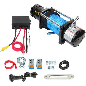 SCITOO - Electric Winch 12000LBS 12V Synthetic Rope Towing Truck Off-Road 4WD