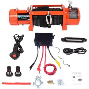 SCITOO - 13000lbs Electric Winch 12V Waterproof Truck Trailer Synthetic Rope 4WD w/cover