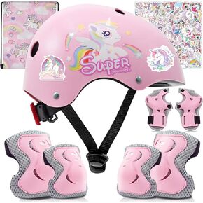 Adjustable Kids Bike Helmet Set with Knee, Elbow and Wrist Pads, Toddler Helmet for Ages 3-5-8-14 Boys Girls, Protective Gear Set for Ages 3-14 Kids & Youth, for Bikes Skateboards Rollerskates