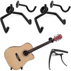 Guitar Stand Wall Mount 2 Pack, Guitar Storage Display Rack for 2 Guitars Acoustic/Electric Guitar/Classical Guitar on Wall Hook