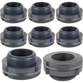 8PCS Bulkhead Fitting 2 inch Double Threaded Bulkhead Water Tank Connector PVC Bulkhead Fitting Threaded Thru-Bulk Pipe Fittings for Rain Barrels, Aquariums, Ponds, Water Tanks