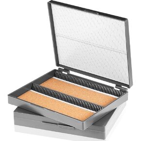 2 Pcs Plastic Microscope Slide Box Storage Microscope Slide Holder with Cork Lining for 25mm × 75mm Microscope Slide, Each Holds up to 100 Slides, Gray