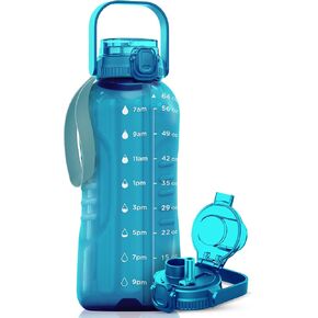 زجاجة مياه AQUAFIT سعة 128 أونصة مع قلم تحديد للوقت - غطاء 2 في 1 بماصة وغطاء - زجاجة مياه كبيرة خالية من مادة BPA مع شفاطة - زجاجة مياه للصالة الرياضية مع حزام - إبريق ماء (128 أونصة، رمادي) in Saudi Arabia