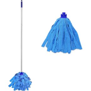 Mop, One Mop Handle with Two Blue Microfiber Cloth Mop Heads (1 Handle & 2 Mop Heads)