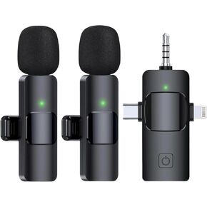 3 in 1 Professional Wireless Lavalier Lapel Microphone for iPhone, iPad - Cordless Omnidirectional Condenser Recording Mic for Interview Video Podcast Vlog YouTube
