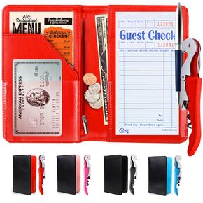 Server Book Waitress Wallet Organizer Bundle with Wine Opener- 7 Pocket Waiter Pad (Pink)
