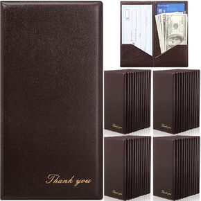 25 Pcs Check Presenters for Restaurants Dark Brown Guest Check Card Holder Bill Book Tip Check Holder with Gold Thank You Imprint Guest Check Books for Servers Cafe Bar Waiter, 8 x 4 Inch
