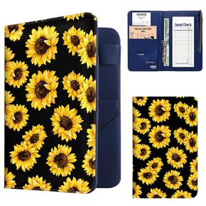 Server Book, PU Leather Server Books for Waitress, Waitress Book with 1 Zipper Pocket, Waiter Wallet with 9 Pockets and 1 Pen Holder, Server Note Pad Checkbook Fit Server Apron- Vector Leaves