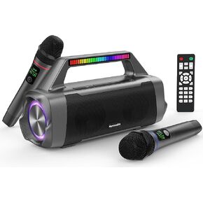 Karaoke Machine with Two Wireless Microphones,Portable Bluetooth Speaker for 100W Stereo Sound, IPX7 Waterproof Speaker with Remote Control Supports for USB,AUX,TWS,40H Playtime,BT 5.3,Rhythm Light