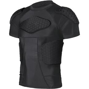 Mens Padded Compression Shirt Football Rib Protectors - Mens Padded Football Shirt with Pads Protective Gear Chest Rib Protectors for Baseball Basketball Paintball
